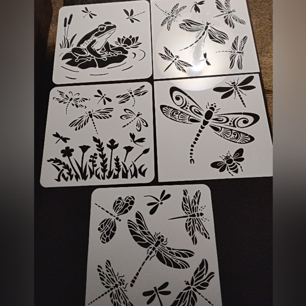 Dragonfly and Frog Stencil Set. Set Of 5